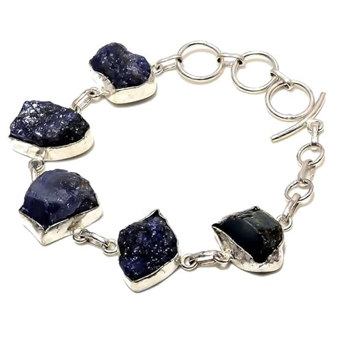 VACHEE Blauer Kyanit-Unschliffstein, handgefertigt, fünf Spannzangen-Armbänder, 17,8–22,9 cm, für Mädchen und Frauen, 925er Sterlingsilber vergoldeter Schmuck 3434 von VACHEE