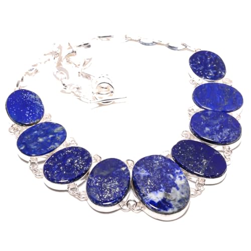 VACHEE Blauer Lapislazuli, handgefertigte Mädchen-Damen-Kragen-Halskette, 45,7 cm, 925er-Sterlingsilber vergoldeter Schmuck 5817 von VACHEE