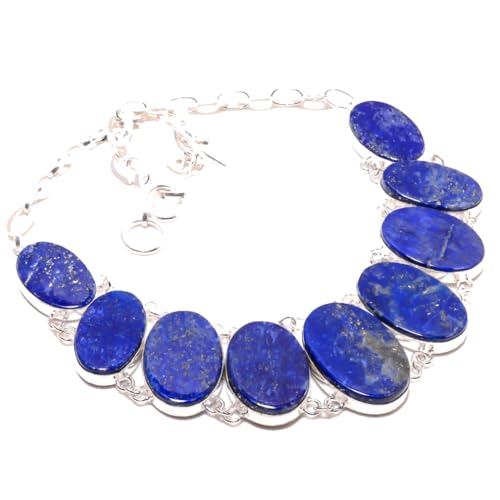 VACHEE Blauer Lapislazuli, handgefertigte Mädchen-Damen-Kragen-Halskette, 45,7 cm, 925er-Sterlingsilber vergoldeter Schmuck 5831 von VACHEE