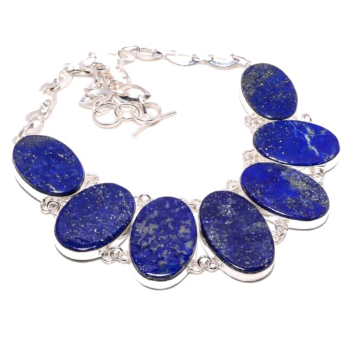 VACHEE Blauer Lapislazuli, handgefertigte Mädchen-Damen-Kragen-Halskette, 45,7 cm, 925er Sterlingsilber vergoldeter Schmuck 5843 von VACHEE