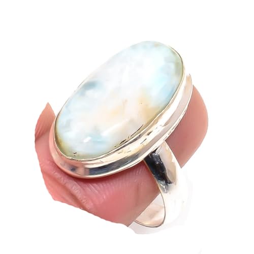 VACHEE Blauer Larimar, handgefertigter verstellbarer Ring für Mädchen und Frauen, 925 Sterling-Silber-plattierter Schmuck, Größe 8 US 5653 von VACHEE