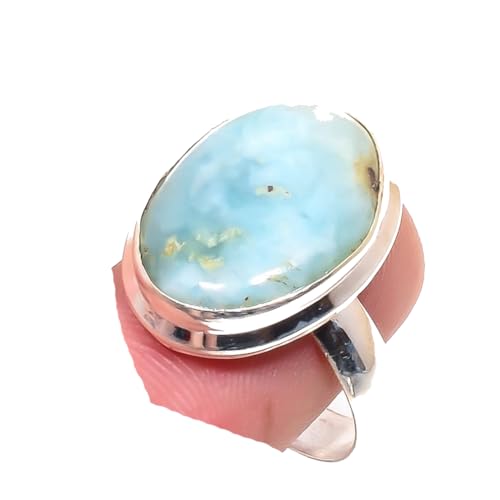 VACHEE Blauer Larimar, handgefertigter verstellbarer Ring für Mädchen und Frauen, 925 Sterling-Silber-plattierter Schmuck, Größe 8 US 5654 von VACHEE