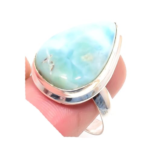 VACHEE Blauer Larimar-handgefertigter Ring aus 925er-Sterlingsilber mit vergoldetem Schmuck, Größe 8 US 5551 von VACHEE