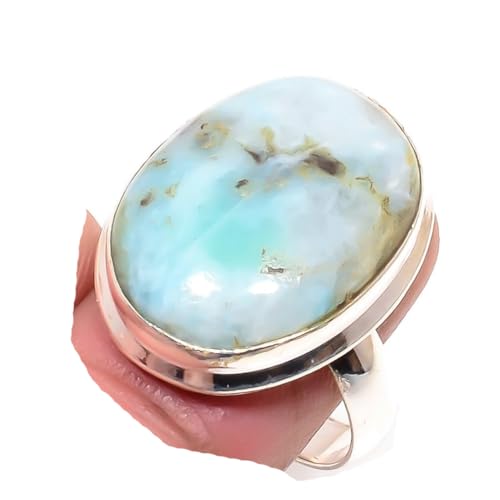 VACHEE Blauer Larimar-handgefertigter Ring aus 925er-Sterlingsilber mit vergoldetem Schmuck, Größe 8 US 5618 von VACHEE