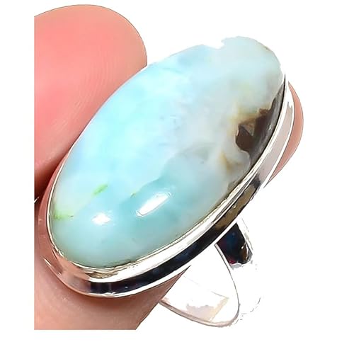 VACHEE Blauer Larimar handgefertigter verstellbarer Ring für Mädchen und Frauen, Größe 7 US, 925 Sterling Silber vergoldeter Schmuck 1702 von VACHEE