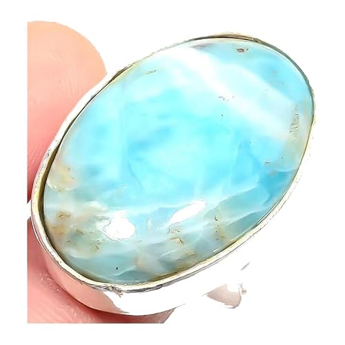 VACHEE Blauer Larimar handgefertigter verstellbarer Ring für Mädchen und Frauen, Größe 7 US, 925 Sterling Silber vergoldeter Schmuck 2354 von VACHEE