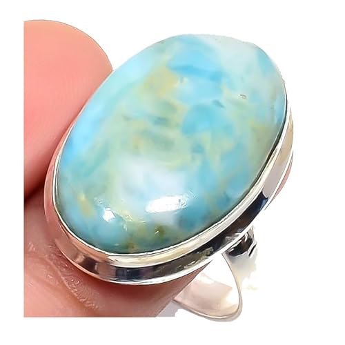 VACHEE Blauer Larimar handgefertigter verstellbarer Ring für Mädchen und Frauen, Größe 7 US, 925er Sterlingsilber plattierter Schmuck 1637 von VACHEE