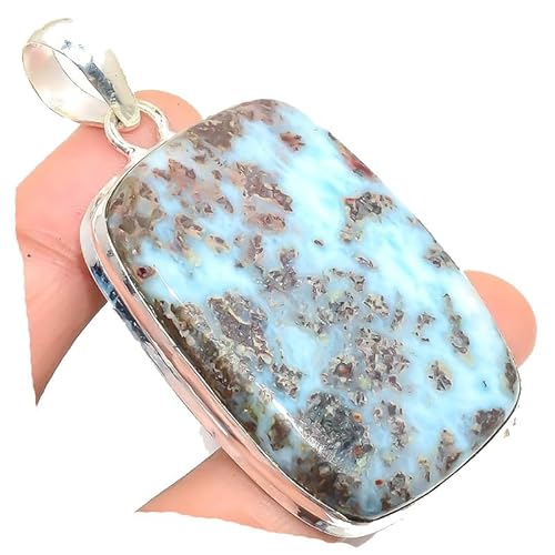 VACHEE Blauer karibischer Larimar handgefertigter Anhänger 1,97" lang für Mädchen Frauen 925 Sterling Silber vergoldeter Schmuck 1773 von VACHEE