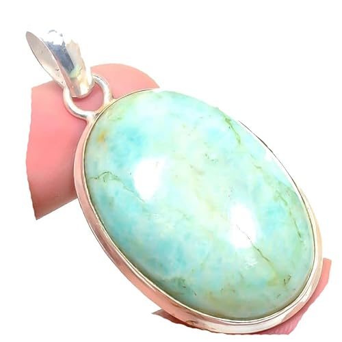 VACHEE Blue Amazonite Handmade Pendant 1.97" for Girls Women 925 Sterling Silver Plated Jewelry From 5312 von VACHEE