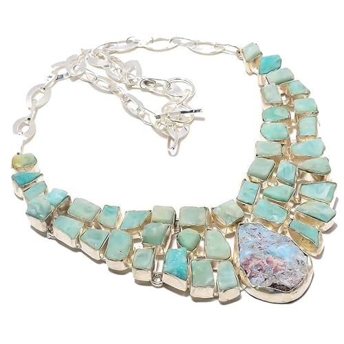 VACHEE Blue Caribbean Larimar Rough Rock Handgemachte schwere Kragenhalskette 18" Mädchen Damen 925 versilberter Schmuck 417 von VACHEE