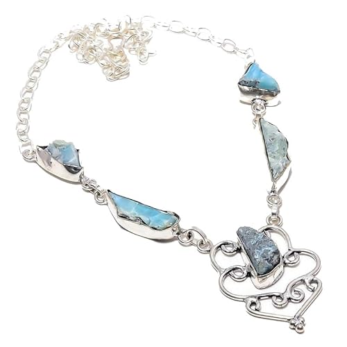 VACHEE Blue Caribbean Larimar Rough Rock Handmade Collar Necklace 18" for girls women 925 Sterling Silver Plated Jewelry 932 von VACHEE
