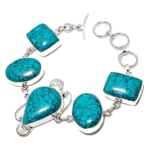 VACHEE Blue Santa Rosa Türkis Fünf Collet Gems Handgefertigtes Armband 7-9" Für Mädchen Frauen 925 Sterling Silber vergoldeter Schmuck 4108 von VACHEE