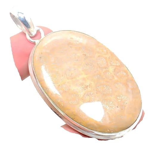 VACHEE Brown Fossil Coral Handmade Pendant 2.36" for Girls Women 925 Sterling Silver Plated Jewelry From 5306 von VACHEE