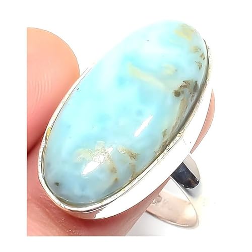 VACHEE Dominician Republaic Larimar Handgefertigter verstellbarer Ring für Mädchen und Frauen, Größe 7 US, 925 Sterling Silber vergoldeter Schmuck 2256 von VACHEE