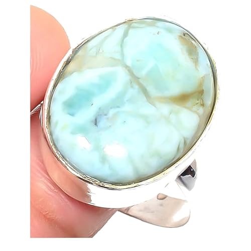 VACHEE Dominician Republaic Larimar Handgefertigter verstellbarer Ring für Mädchen und Frauen, Größe 7 US, 925 Sterling Silber vergoldeter Schmuck 2290 von VACHEE