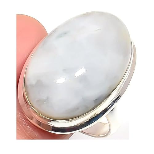 VACHEE Glänzender Regenbogen-Mondstein, handgefertigter verstellbarer Ring für Mädchen und Frauen, Größe 7, US-Schmuck aus 925er Sterlingsilber 1674 von VACHEE