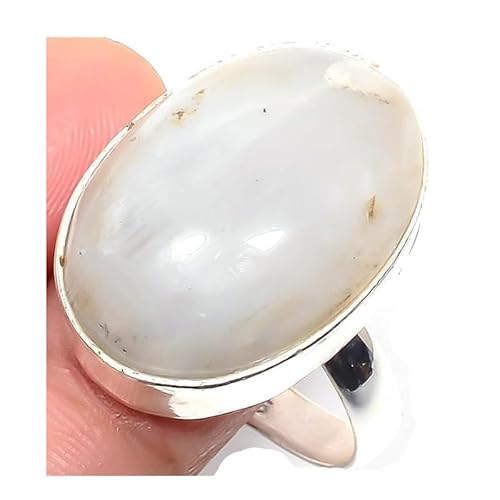 VACHEE Glänzender Regenbogen-Mondstein, handgefertigter verstellbarer Ring für Mädchen und Frauen, Größe 7, US-Schmuck aus 925er Sterlingsilber 2401 von VACHEE