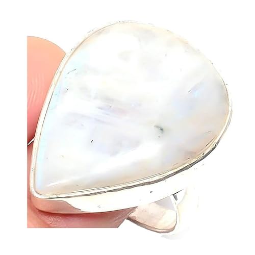 VACHEE Glänzender Regenbogen-Mondstein, handgefertigter verstellbarer Ring für Mädchen und Frauen, Größe 7, US-Schmuck aus 925er Sterlingsilber 2410 von VACHEE