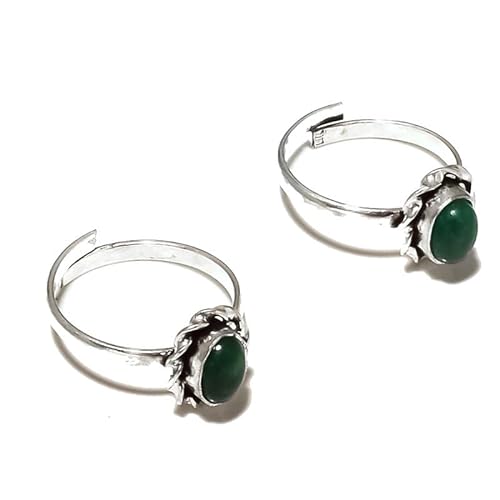 VACHEE Grün gefärbter Smaragd verstellbarer Zehenring, handgefertigt für Mädchen und Frauen, 925er Sterlingsilber vergoldeter Schmuck 2462 von VACHEE
