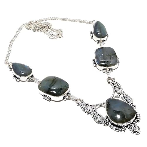 VACHEE Handgefertigte Halsband-Halskette mit schwarzem Labradorit, 45,7 cm, für Mädchen und Damen, 925er-Sterlingsilber vergoldeter Schmuck 761 von VACHEE