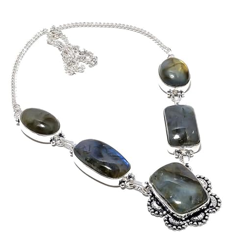 VACHEE Handgefertigte Halsband-Halskette mit schwarzem Labradorit, 45,7 cm, für Mädchen und Damen, 925er-Sterlingsilber vergoldeter Schmuck 779 von VACHEE