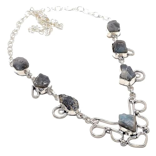 VACHEE Handgefertigte Halsband-Halskette mit schwarzem Labradorit, grobem Stein, 45,7 cm, für Mädchen und Damen, 925er-Sterlingsilber vergoldeter Schmuck 856 von VACHEE