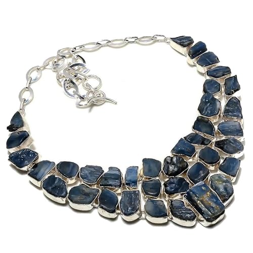 VACHEE Handgefertigte Halskette mit schwerem Halsband aus blauem Kyanit, 45,7 cm, für Mädchen und Damen, 925er-Sterlingsilber vergoldeter Schmuck 548 von VACHEE