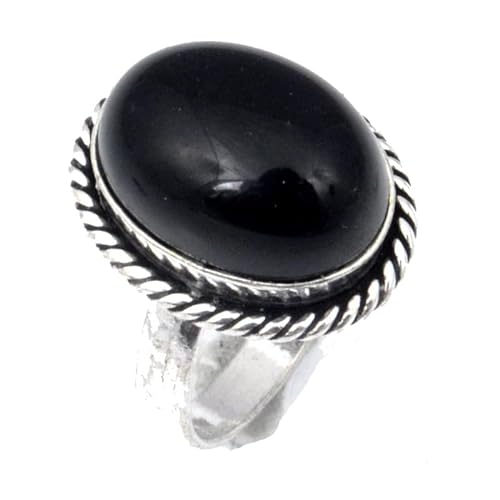 VACHEE Handgefertigter Ring aus schwarzem Onyx, Größe 7,75 US, für Mädchen und Frauen, 925er Sterlingsilber plattierter Schmuck 491 von VACHEE