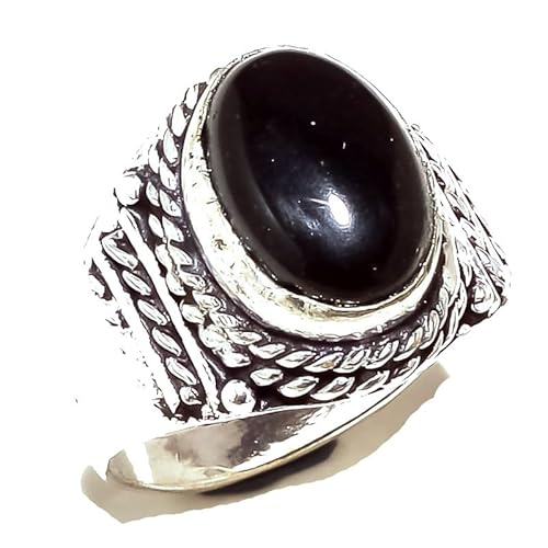 VACHEE Handgefertigter Ring aus schwarzem Onyx, Größe 9,5 US, für Mädchen und Frauen, 925er Sterlingsilber vergoldeter Schmuck 1613 von VACHEE