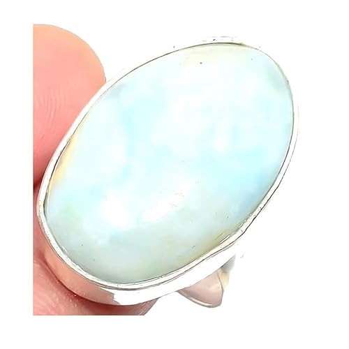 VACHEE Handgefertigter verstellbarer Blauer Larimar-Ring für Mädchen und Frauen, Größe 7 US, 925 Sterling Silber vergoldeter Schmuck 2321 von VACHEE