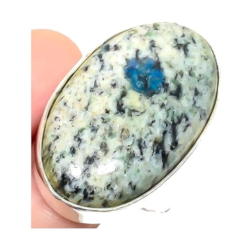 VACHEE Handgefertigter verstellbarer Ring aus blauem K2-Azurit für Mädchen und Frauen, Größe 7 US, 925er Sterlingsilber plattierter Schmuck 2368 von VACHEE