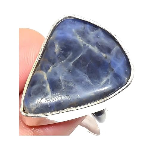 VACHEE Handgefertigter verstellbarer Ring aus blauem Kyanit für Mädchen und Frauen, Größe 7 US, 925er Sterlingsilber plattierter Schmuck 2297 von VACHEE