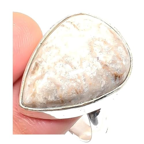 VACHEE Handgefertigter verstellbarer Ring aus fossiler Koralle für Mädchen und Frauen, Größe 7, US-Schmuck aus 925er Sterlingsilber 2201 von VACHEE