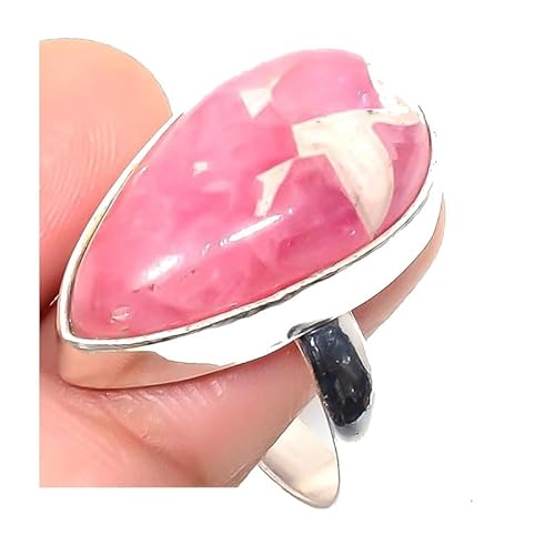 VACHEE Handgefertigter verstellbarer Ring aus rosafarbenem Rhodochrosit für Mädchen und Frauen, Größe 7 US, 925 Sterling Silber vergoldeter Schmuck 2406 von VACHEE