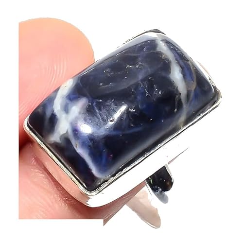 VACHEE Handgefertigter verstellbarer Ring aus schwarzem Pietersite für Mädchen und Frauen, Größe 7, US-Schmuck aus 925er Sterlingsilber 2299 von VACHEE