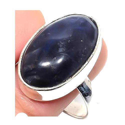 VACHEE Handgefertigter verstellbarer Ring aus schwarzem Pietersite für Mädchen und Frauen, Größe 7, US-Schmuck aus 925er Sterlingsilber 2382 von VACHEE