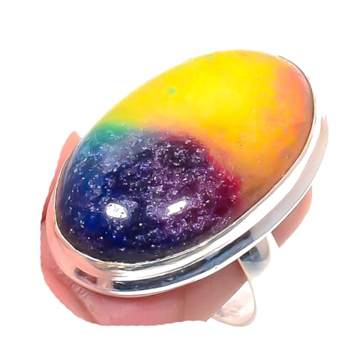 VACHEE Handgefertigter verstellbarer Ring aus zweifarbigem Solar-Druzy für Mädchen und Frauen, 925 Sterling-Silber plattierter Schmuck, Größe 8 US 6474 von VACHEE