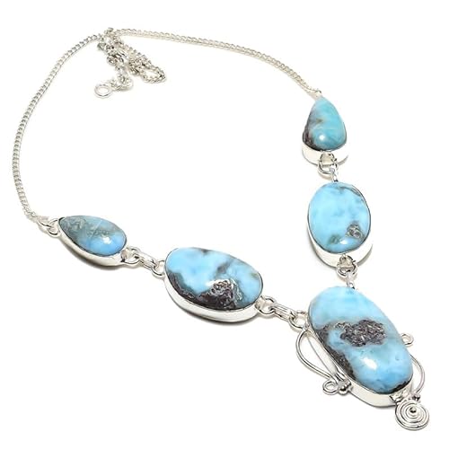 VACHEE Karibischer blauer Larimar mit fünf Edelsteinen, handgefertigte Halskette, 45,7 cm, für Mädchen und Frauen, 925er-Sterlingsilber vergoldeter Schmuck 3708 von VACHEE