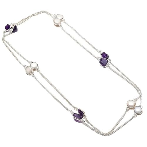 VACHEE Lila Amethyst, weiße Flussperle, handgefertigte Halsband-Halskette, 45,7 cm, für Mädchen und Damen, 925er-Sterlingsilber vergoldeter Schmuck 1079 von VACHEE