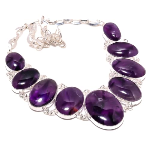 VACHEE Lila brasilianischer Amethyst Quarz handgemachte Halsband Halskette 18" für Mädchen Frauen 925 Sterling Silber vergoldet Schmuck 5968 von VACHEE