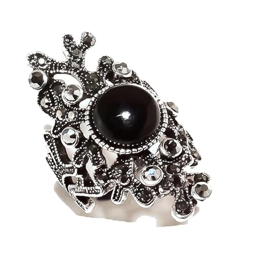 VACHEE Marka Design simulierter Ring aus schwarzem Onyx, Größe 6,25 US, handgefertigt für Mädchen und Frauen, 925er Sterlingsilber plattierter Schmuck 2252 von VACHEE