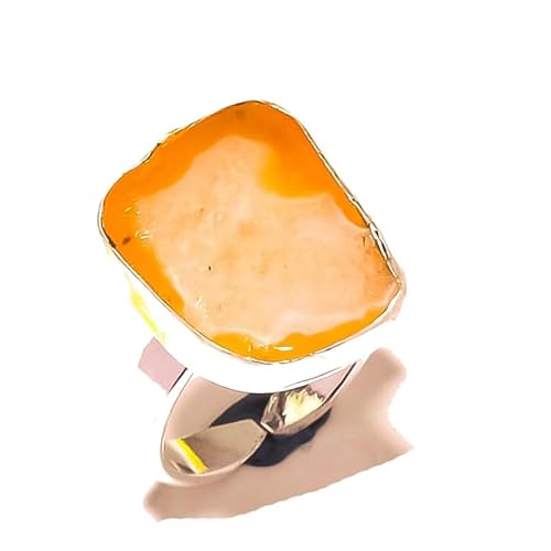 VACHEE Orange Slice Druzy Handgefertigter verstellbarer Ring Größe 7,5 US für Mädchen Frauen 925 Sterling Silber vergoldeter Schmuck 2092 von VACHEE