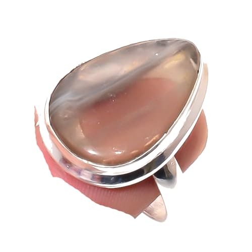 VACHEE Rauchiger Fluorit, handgefertigter verstellbarer Ring für Mädchen und Frauen, 925 Sterlingsilber Vergoldeter Schmuck Größe 6 US 6458 von VACHEE