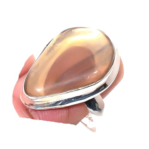 VACHEE Rauchiger Fluorit, handgefertigter verstellbarer Ring für Mädchen und Frauen, 925 Sterlingsilber plattierter Schmuck, Größe 8,5 US 6433 von VACHEE