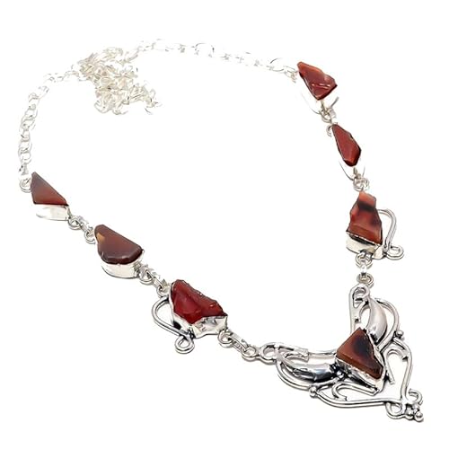 VACHEE Red Carnelian Rough Rock Handmade Collar Necklace 18" for girls women 925 Sterling Silver Plated Jewelry 906 von VACHEE