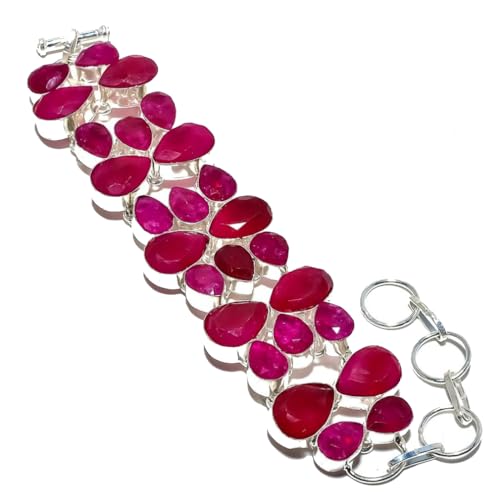 VACHEE Roter Kaschmir-Rubin, handgefertigtes schweres Armband 7-9 Zoll für Mädchen und Frauen, 925 Sterling-Silber-plattierter Schmuck 3534 von VACHEE