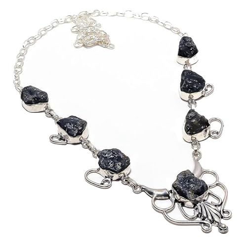 VACHEE Schwarzer Labradorit, grobe handgefertigte Halsband-Halskette, 45,7 cm, für Mädchen und Damen, 925er-Sterlingsilber vergoldeter Schmuck 1018 von VACHEE