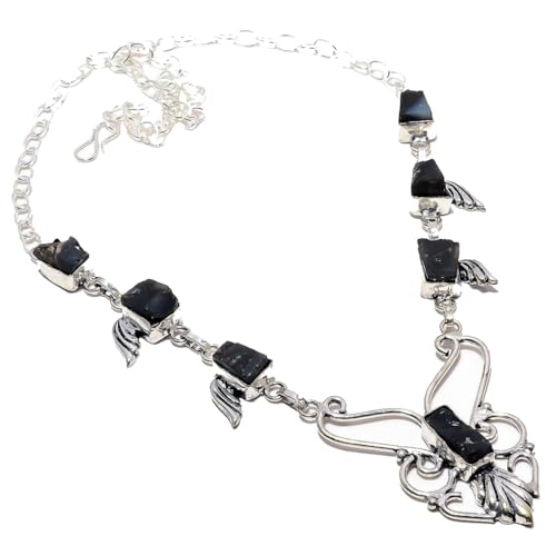 VACHEE Schwarzer Onyx, grobe handgefertigte Halsband-Halskette, 45,7 cm, für Mädchen und Damen, 925er-Sterlingsilber vergoldeter Schmuck 1011 von VACHEE