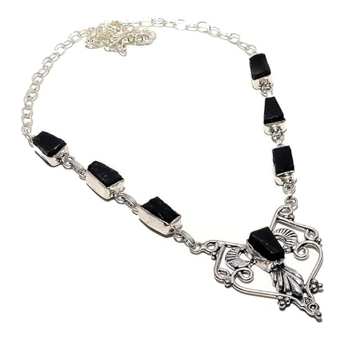 VACHEE Schwarzer Onyx, grobe handgefertigte Halsband-Halskette, 45,7 cm, für Mädchen und Damen, 925er-Sterlingsilber vergoldeter Schmuck 1051 von VACHEE