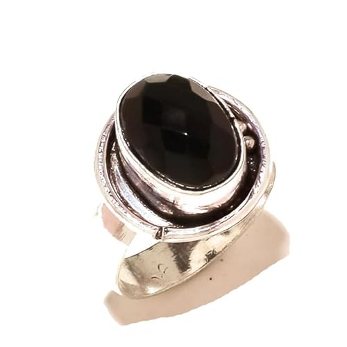 VACHEE Schwarzer Onyx-Ring, Größe 9,75 US, handgefertigt für Mädchen und Frauen, 925er Sterlingsilber plattierter Schmuck 2298 von VACHEE